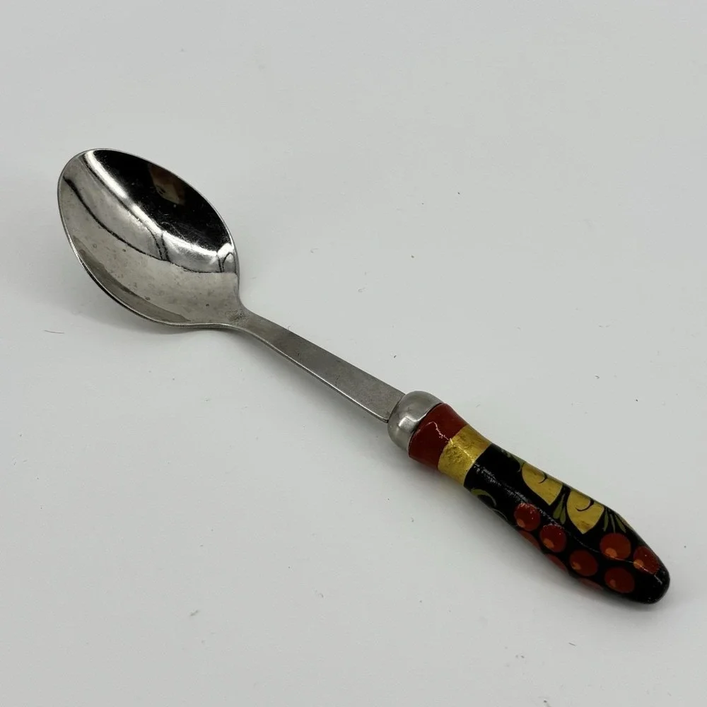 Vintage Russian Flatware: Hand Painted‎ Wood Stainless Spoon Khokhloma